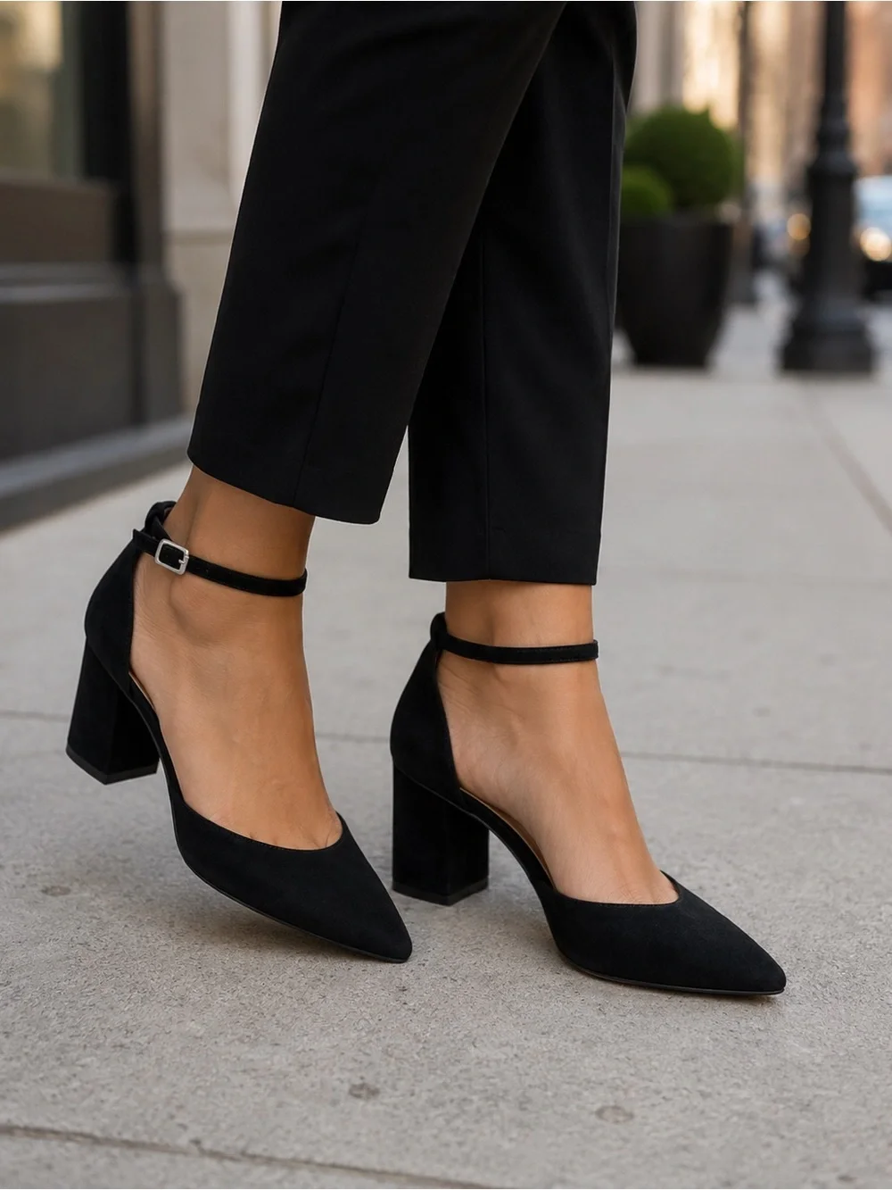 ANTONIO MELANI Women's Black Suede Ankle Strap Chunky Heels 10